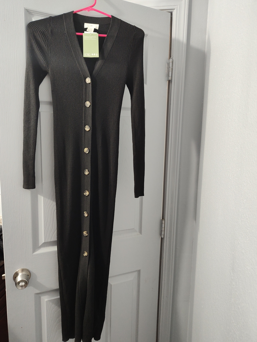 NWT H&M HM Ribbed Knit Button-Front Black Maxi Dress Women's XS
